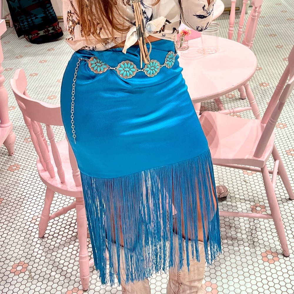 Blue Blush Fringe Skirt